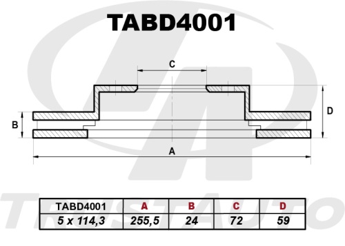 Тормозной диск VANETTE/BONGO SK82 (перед) 60210091SX, GR-20593, TABD4001 (TRUSTAUTO) 