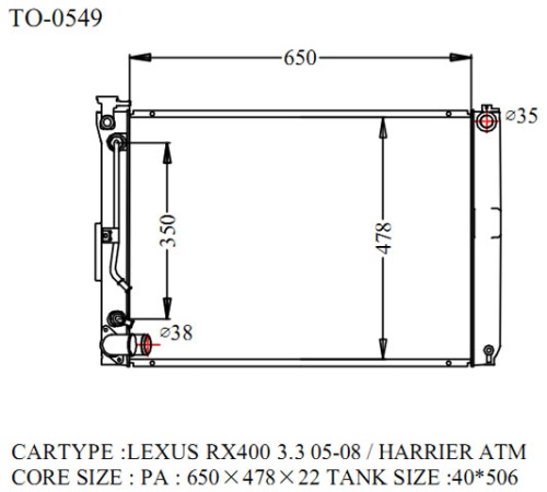 Радиатор HARRIER, LEXUS RX330, RX350 2003-2006 TO-0549-22-K (GSP)