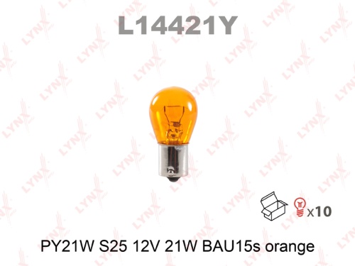 Лампа накаливания 12V 21W PY21W BAU15s желтая L14421Y (LYNXauto)
