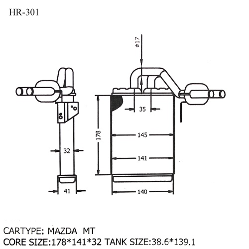 Радиатор отопителя салона HR-301 MAZDA TITAN 98-00 WG# W201-61-A10