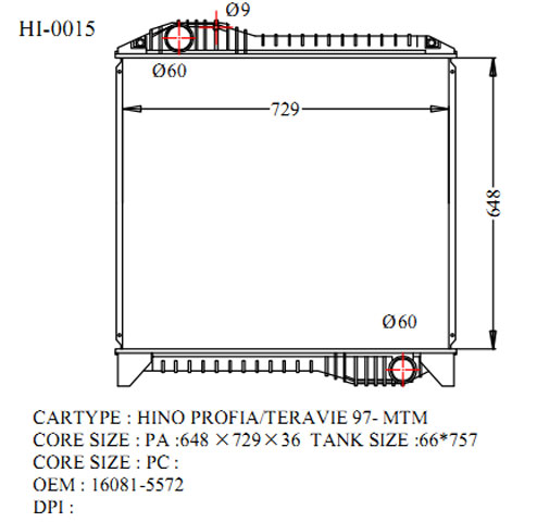 Радиатор HINO 10T PROFIA '94- HI-0015-36 (AD) 