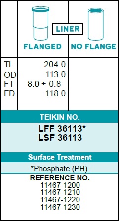 Гильза блока цилиндров HINO H07C, H07D хонингованная (к-т 6 шт) LFF36113 (TEIKIN)