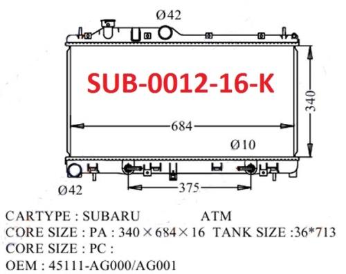 Радиатор LEGACY OUTBACK 03- SUB-0012-16-K (GSP)