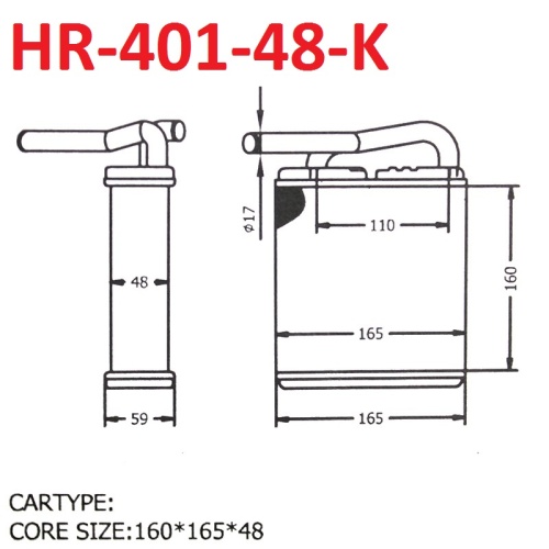 Радиатор отопителя салона HR-401-48-K MMC CANTER FE305B 4D32 1.5-2T 90~ узкая кабина HTR612 (GSP)