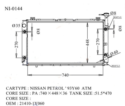 Радиатор SAFARI, PATROL 1994-1998 NI-0144-36-K (GSP)