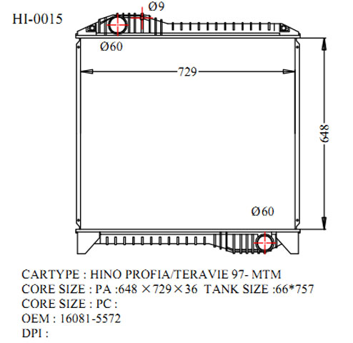 Радиатор HINO 10T PROFIA '94- HI-0015-36-K (GSP) 