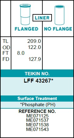 Гильза блока цилиндров MMC FUSO 6D17 хонингованная (к-т 6 шт) LFF43267 (TEIKIN)